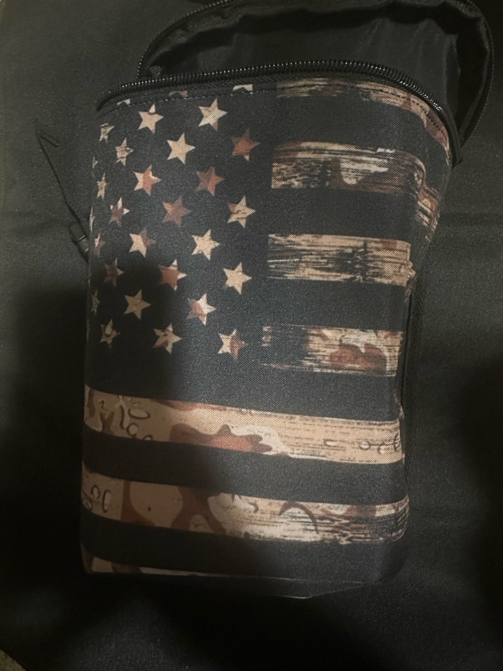 Men's Black and Brown American Flag Print Shoulder Bag